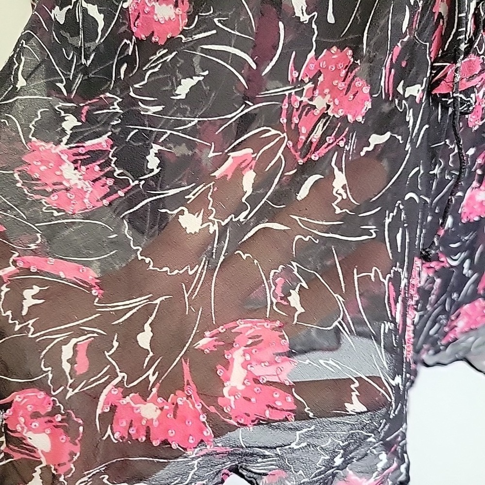 ICE Vintage Y2K Beaded Sheer Silk Floral Blouse Dark Fairy Feminine‎ Whimsigoth - Picture 6 of 14